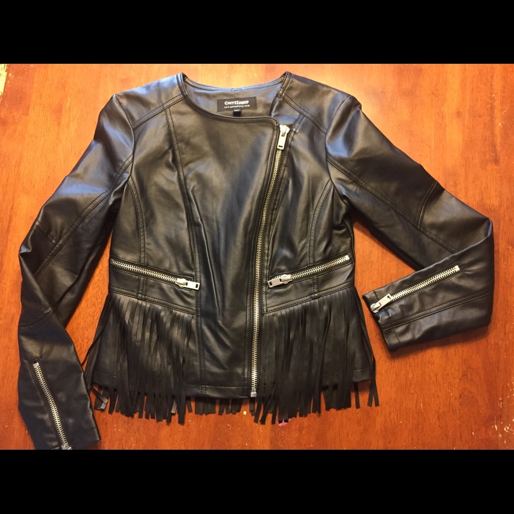 Black fringe Non leather jacket biker